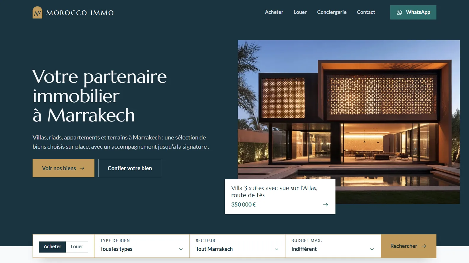 Page d’accueil du site Moroccoimmo